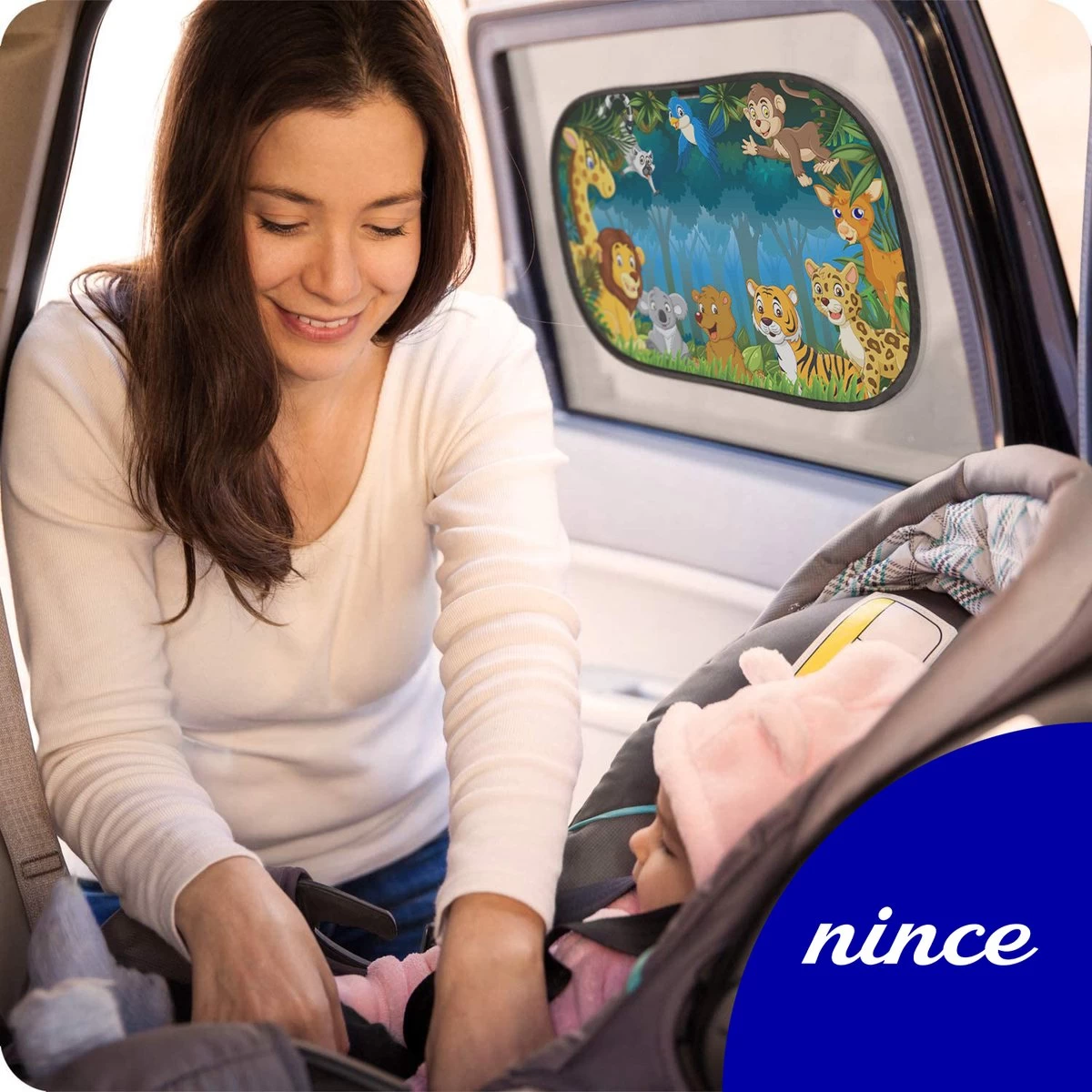 Nince Zonnescherm Auto Zijraam Van Hoge Kwaliteit - Jungle - Set Van 2 3 Nince Zonnescherm Auto Zijraam Van Hoge Kwaliteit - Jungle - Set Van 2 - Afbeelding 3