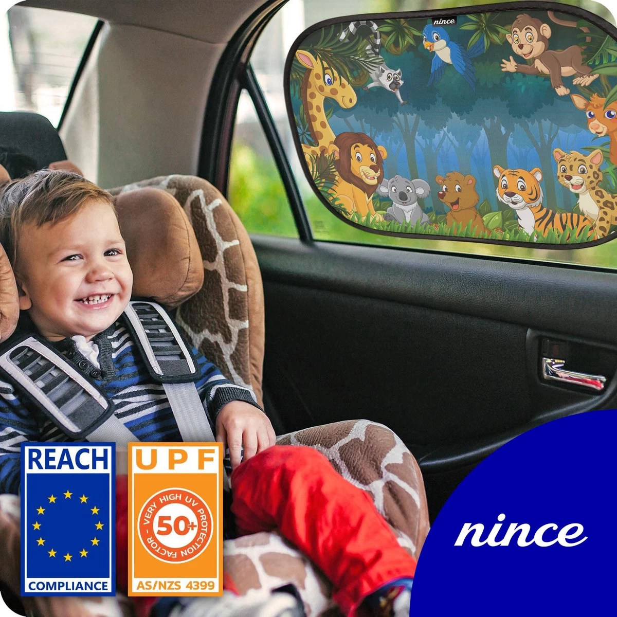 Nince Zonnescherm Auto Zijraam Van Hoge Kwaliteit - Jungle - Set Van 2 4 Nince Zonnescherm Auto Zijraam Van Hoge Kwaliteit - Jungle - Set Van 2 - Afbeelding 4