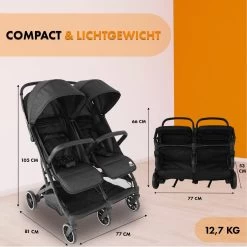 Deryan Luxe Rolo X2 Dubbele Buggy - Duo Buggy - Zwart -Kinderwagens Winkel 1200x1200 683