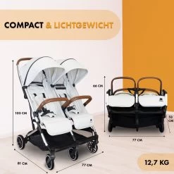 Deryan Luxe Rolo X2 Dubbele Buggy - Duo Buggy - Creme -Kinderwagens Winkel 1200x1200 906