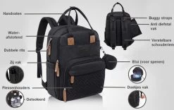 Luiertas Rugzak - Incl. Buggy / Kinderwagen Haken En Verschoningsmat - Complete Set - Zwart Van Zedar -Kinderwagens Winkel 1200x758