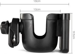 Merkloos Allernieuwste Universele Bekerhouder PLUS Telefoonhouder Voor Kinderwagen, Buggy En Fiets - Kinderwagen Accessoires - Combi 2-in-1 - ZWART -Kinderwagens Winkel 1200x866 4