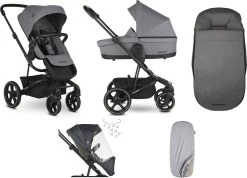 Easywalker Harvey 3 / Harvey³ Voordeelset Bestaande Uit Kinderwagen, Reiswieg, Voetenzak, Regenhoes Voor Zitting En Reiswieg, Hoes Voor De Reiswiegmatras - Kleur Fossil Grey