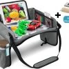 Premium Reistafel Voor Kinderen - Inclusief Tablethouder + Gratis Draagtas En Potloden - Auto Organizer - Playtray - Opvouwbaar - Speeltafel Auto - Tekentafel Auto - Grijs