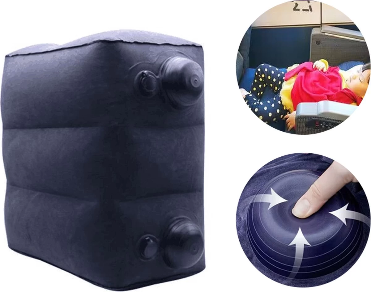 TDR-Opblaasbaar Voetkussen - 3 Hoogtestanden - Vliegtuigbedje - Blauw 1 TDR-Opblaasbaar Voetkussen - 3 Hoogtestanden - Vliegtuigbedje - Blauw