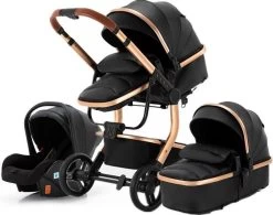 Merkloos BrightWise Luxe Kinderwagen 3 In 1 Van Voldoet Aan Alle Europese Veiligheidscertificaten - Wandelwagen - Kinderwagen 3-in-1 Incl Autostoel - Kinderwagen Maxi Cosi – Buggy 3 In 1 - Newborn - Zwart