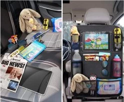 Merkloos Autostoel Organizer + Opvouwbare Mini Prullenbak Bundel - Musthave Voor Uw Autovakantie! - IPad/Tablet Houder - Opvouwbaar - Inklapbaar - Rugleuning - Auto Opbergsysteem - Kinderen - Waterafstotend - Prullenmand - Licht - Opberg - Universeel - Handig -Kinderwagens Winkel 1200x986