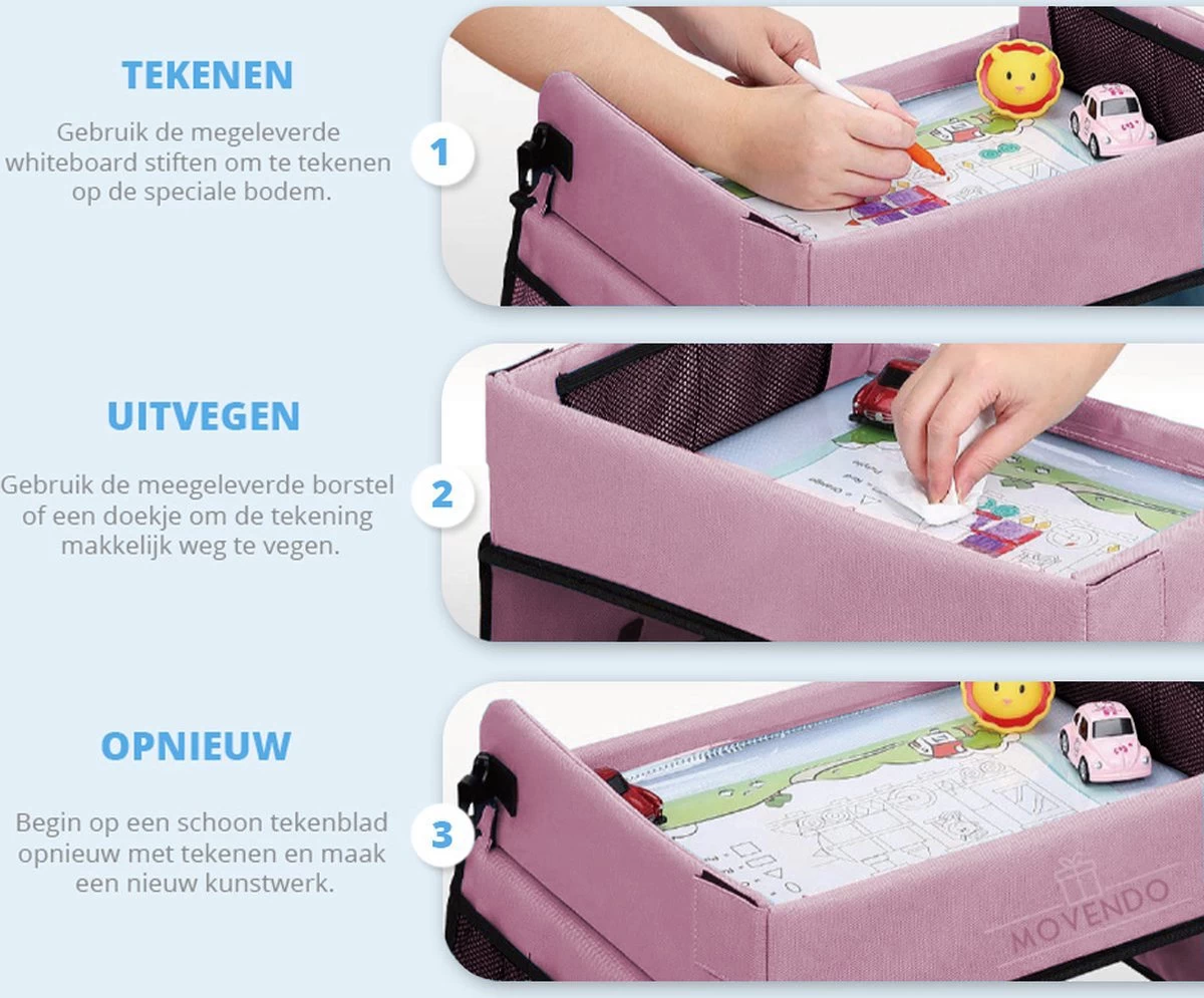 ‘’MOVENDO’’ Reistafel Voor Auto Kinderen – Autotafel – Speeltafel Auto – Travel Tray – Tekentafel – Opvouwbaar Met Tablethouder - Roze 3 ‘’MOVENDO’’ Reistafel Voor Auto Kinderen – Autotafel – Speeltafel Auto – Travel Tray – Tekentafel – Opvouwbaar Met Tablethouder - Roze - Afbeelding 3