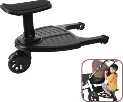 Honhill® - Kinder Meerijdplankje - Zwart - Kinderwagen - Buggy - 1 Wiel - Met Stoeltje
