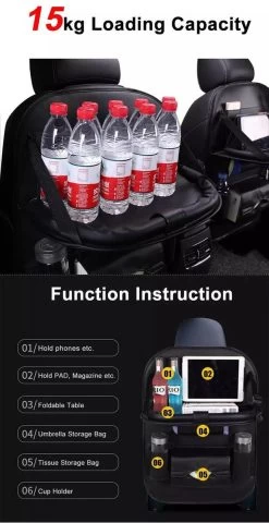 Merkloos PREMIUM Autostoel Organizer - Carseat Organiser - Auto Stoel Organizer - Tablet Houder - Auto Tafeltje - Auto Organizer - Beker Houder - Paraplu Houder - Tissue Doos Houder -Kinderwagens Winkel 618x1200
