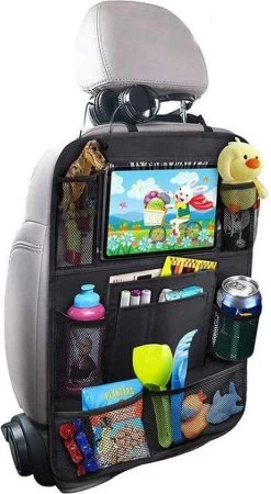 Merkloos Autostoel Organizer + Opvouwbare Mini Prullenbak Bundel - Musthave Voor Uw Autovakantie! - IPad/Tablet Houder - Opvouwbaar - Inklapbaar - Rugleuning - Auto Opbergsysteem - Kinderen - Waterafstotend - Prullenmand - Licht - Opberg - Universeel - Handig -Kinderwagens Winkel 659x1200