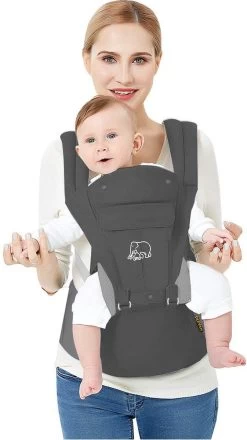 Deryan Pack Luxe Ergonomische Draagzak Babydrager + Opbergvakjes Grijs