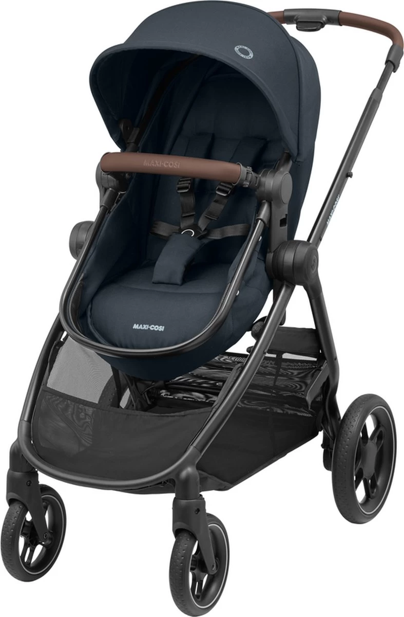 Maxi-Cosi Zelia³ Kinderwagen - Essential Graphite (zwart Frame + Bruin Leer) 1 Maxi-Cosi Zelia³ Kinderwagen - Essential Graphite (zwart Frame + Bruin Leer)