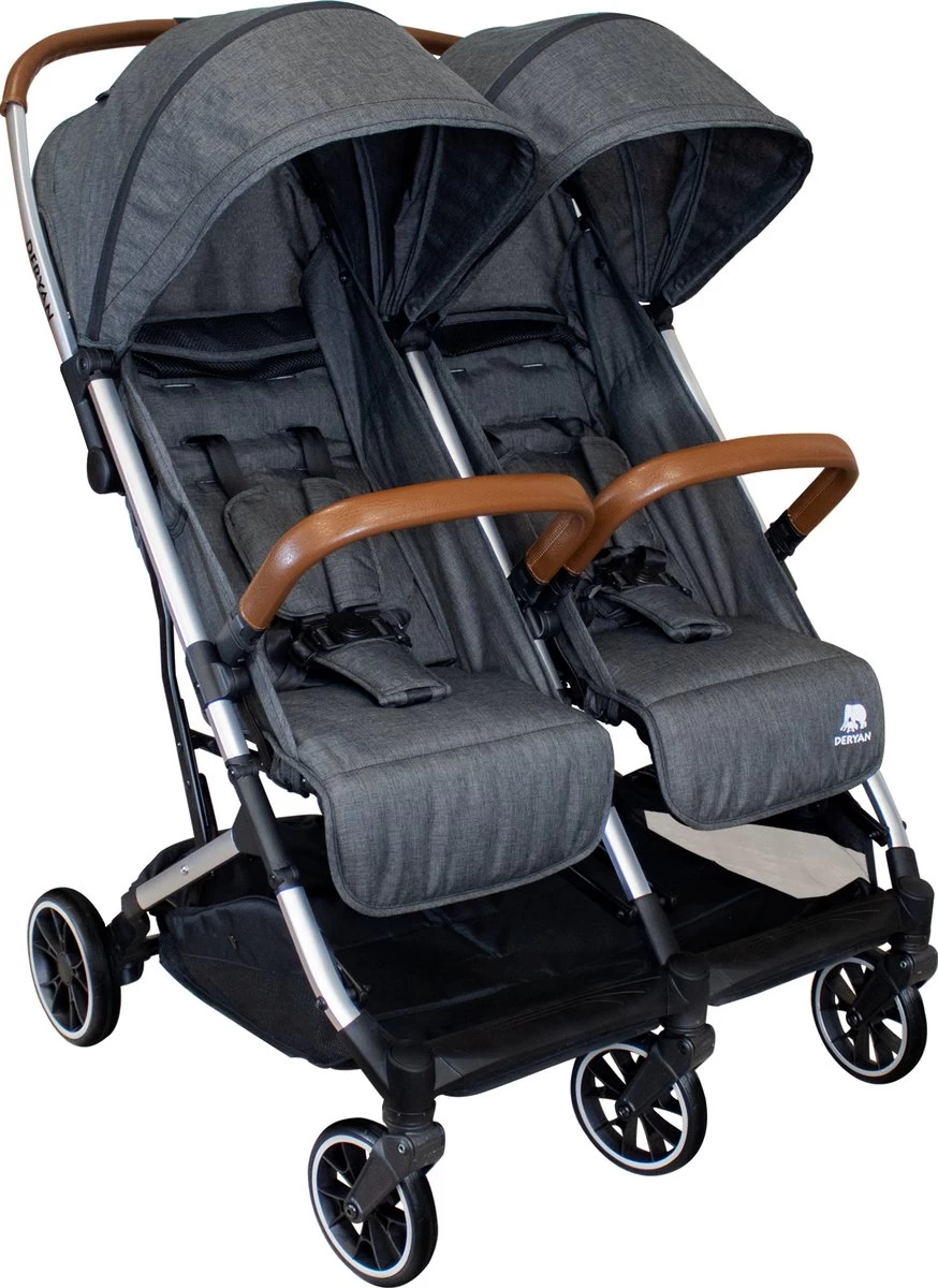 Deryan Luxe Rolo X2 Dubbele Buggy - Duo Buggy - Grijs 1 Deryan Luxe Rolo X2 Dubbele Buggy - Duo Buggy - Grijs