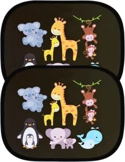 Merkloos Zonnescherm Auto Zijruit Kind - Zonwering Auto Zelfklevend - UV Protectie - Autozonnescherm Voor Kinderen - 2 Stuks - Dieren Multi Colour